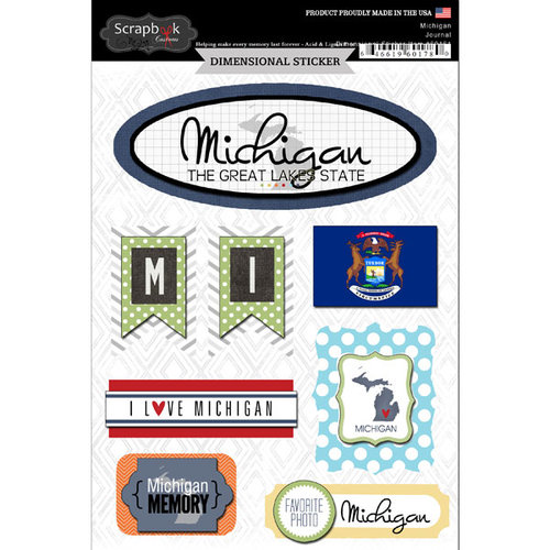 Scrapbook Customs - Travel Photo Journaling Collection - 3 Dimensional Stickers - Michigan