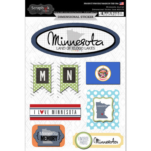 Scrapbook Customs - Travel Photo Journaling Collection - 3 Dimensional Stickers - Minnesota