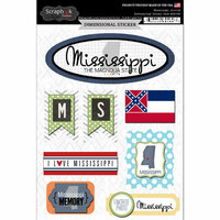 Scrapbook Customs - Travel Photo Journaling Collection - 3 Dimensional Stickers - Mississippi