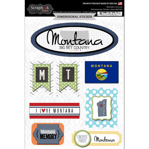 Scrapbook Customs - Travel Photo Journaling Collection - 3 Dimensional Stickers - Montana