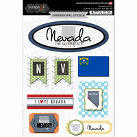 Scrapbook Customs - Travel Photo Journaling Collection - 3 Dimensional Stickers - Nevada