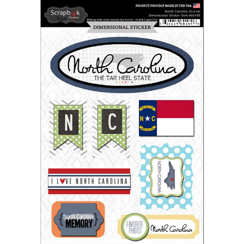 Scrapbook Customs - Travel Photo Journaling Collection - 3 Dimensional Stickers - North Carolina