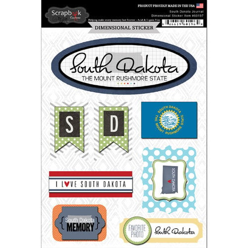 Scrapbook Customs - Travel Photo Journaling Collection - 3 Dimensional Stickers - South Dakota