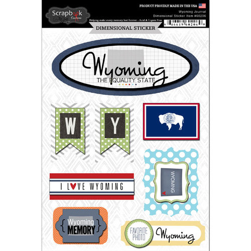 Scrapbook Customs - Travel Photo Journaling Collection - 3 Dimensional Stickers - Wyoming