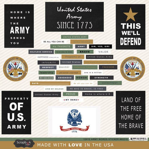 Scrapbook Customs - United States Military Collection - 12 x 12 Cardstock Stickers - Army Words