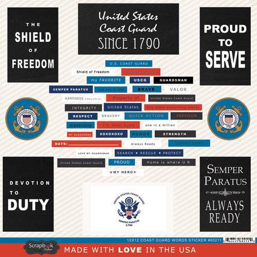 Scrapbook Customs - United States Military Collection - 12 x 12 Cardstock Stickers - Coast Guard Words