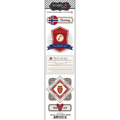 Scrapbook Customs - Travel Photo Journaling Collection - Doo Dads - Self Adhesive Metal Badges - Norway