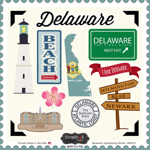 Scrapbook Customs - State Sightseeing Collection - 12 x 12 Cardstock Stickers - Delaware