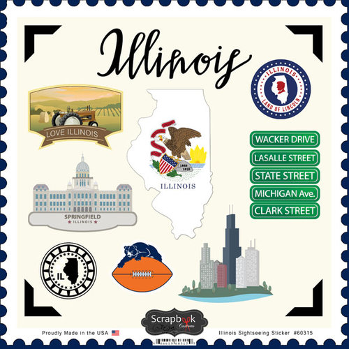Scrapbook Customs - State Sightseeing Collection - 12 x 12 Cardstock Stickers - Illinois