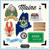 Scrapbook Customs - State Sightseeing Collection - 12 x 12 Cardstock Stickers - Maine