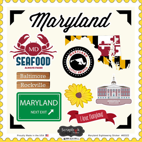 Scrapbook Customs - State Sightseeing Collection - 12 x 12 Cardstock Stickers - Maryland