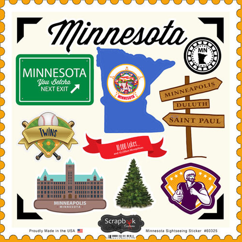 Scrapbook Customs - State Sightseeing Collection - 12 x 12 Cardstock Stickers - Minnesota