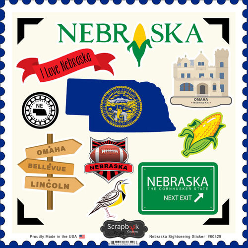 Scrapbook Customs - State Sightseeing Collection - 12 x 12 Cardstock Stickers - Nebraska