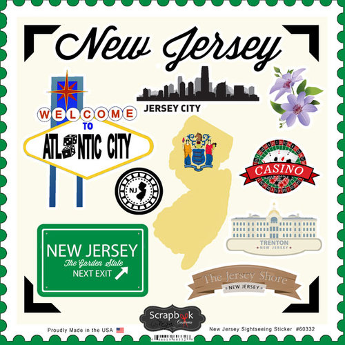 Scrapbook Customs - State Sightseeing Collection - 12 x 12 Cardstock Stickers - New Jersey