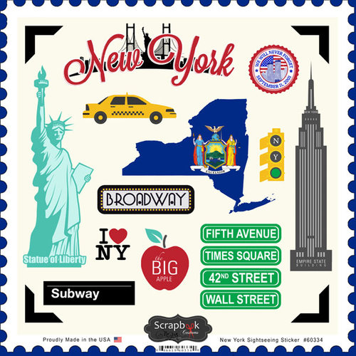 Scrapbook Customs - State Sightseeing Collection - 12 x 12 Cardstock Stickers - New York