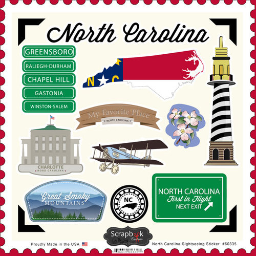 Scrapbook Customs - State Sightseeing Collection - 12 x 12 Cardstock Stickers - North Carolina