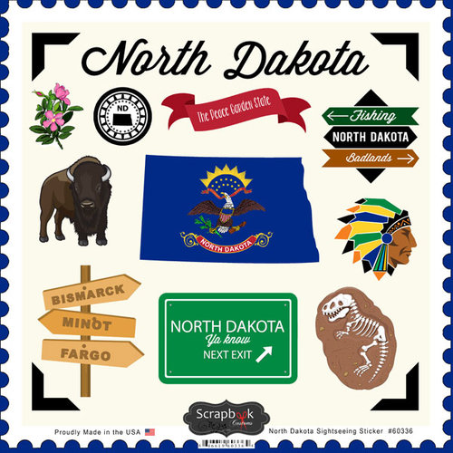 Scrapbook Customs - State Sightseeing Collection - 12 x 12 Cardstock Stickers - North Dakota