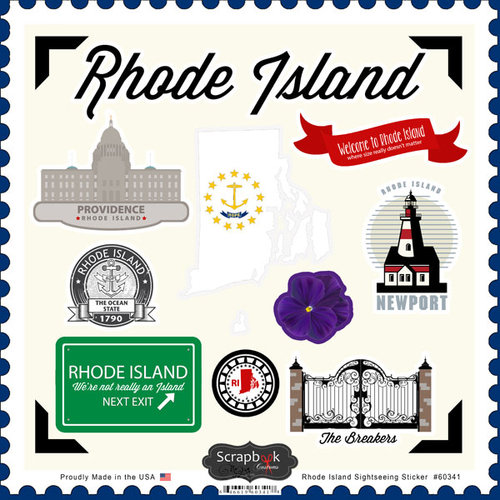 Scrapbook Customs - State Sightseeing Collection - 12 x 12 Cardstock Stickers - Rhode Island