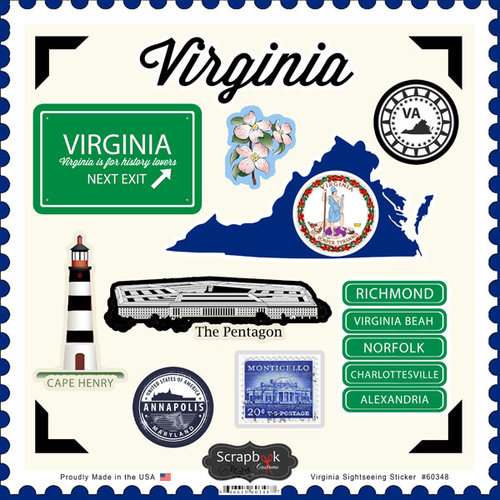 Scrapbook Customs - State Sightseeing Collection - 12 x 12 Cardstock Stickers - Virginia