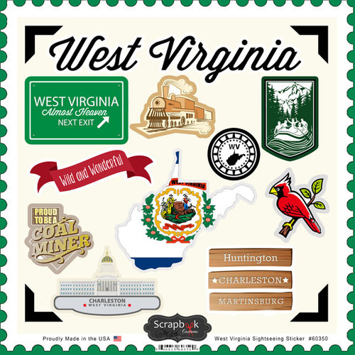 Scrapbook Customs - State Sightseeing Collection - 12 x 12 Cardstock Stickers - West Virginia