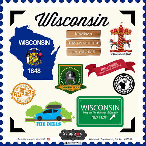 Scrapbook Customs - State Sightseeing Collection - 12 x 12 Cardstock Stickers - Wisconsin