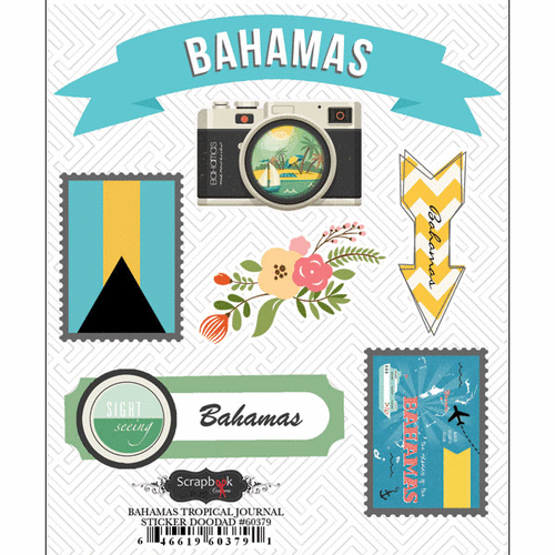 Scrapbook Customs - Tropical Excursions Collection - Doo Dads - Self Adhesive Metal Badges - Bahamas - Journal