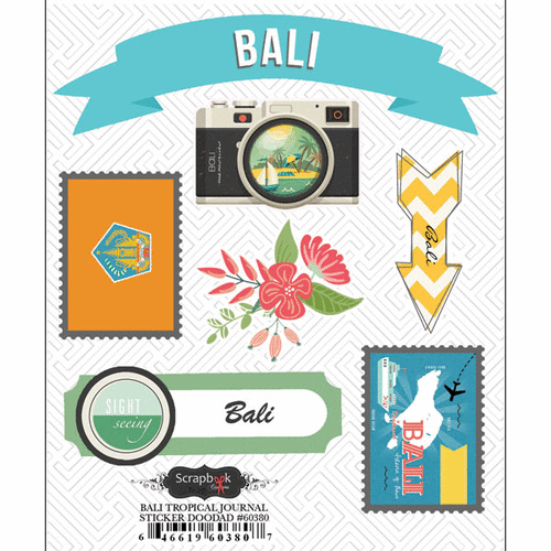 Scrapbook Customs - Tropical Excursions Collection - Doo Dads - Self Adhesive Metal Badges - Bali - Journal