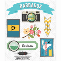 Scrapbook Customs - Tropical Excursions Collection - Doo Dads - Self Adhesive Metal Badges - Barbados - Journal