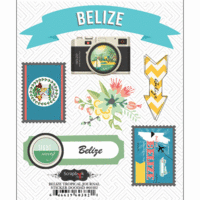 Scrapbook Customs - Tropical Excursions Collection - Doo Dads - Self Adhesive Metal Badges - Belize - Journal