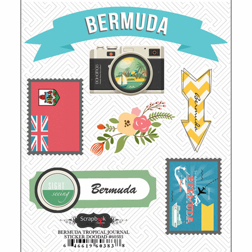 Scrapbook Customs - Tropical Excursions Collection - Doo Dads - Self Adhesive Metal Badges - Bermuda - Journal