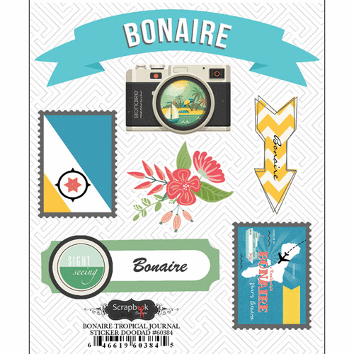 Scrapbook Customs - Tropical Excursions Collection - Doo Dads - Self Adhesive Metal Badges - Bonaire - Journal