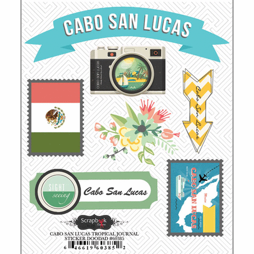 Scrapbook Customs - Tropical Excursions Collection - Doo Dads - Self Adhesive Metal Badges - Cabo San Lucas - Journal