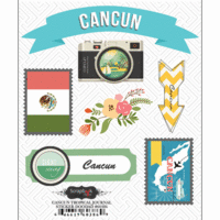 Scrapbook Customs - Tropical Excursions Collection - Doo Dads - Self Adhesive Metal Badges - Cancun - Journal
