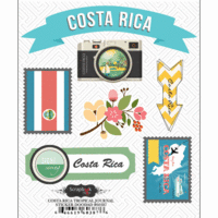 Scrapbook Customs - Tropical Excursions Collection - Doo Dads - Self Adhesive Metal Badges - Costa Rica Journal