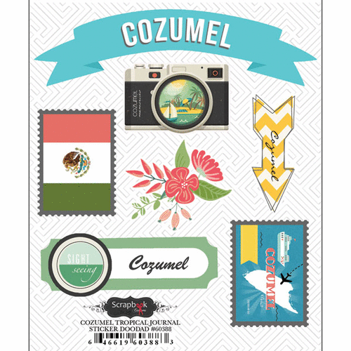 Scrapbook Customs - Tropical Excursions Collection - Doo Dads - Self Adhesive Metal Badges - Cozumel - Journal