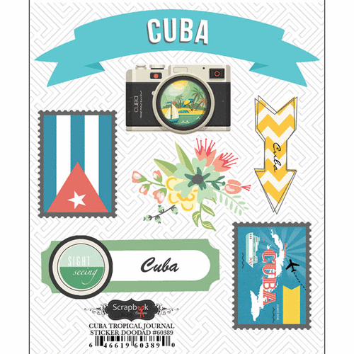 Scrapbook Customs - Tropical Excursions Collection - Doo Dads - Self Adhesive Metal Badges - Cuba - Journal