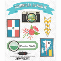 Scrapbook Customs - Tropical Excursions Collection - Doo Dads - Self Adhesive Metal Badges - Dominican Republic - Journal