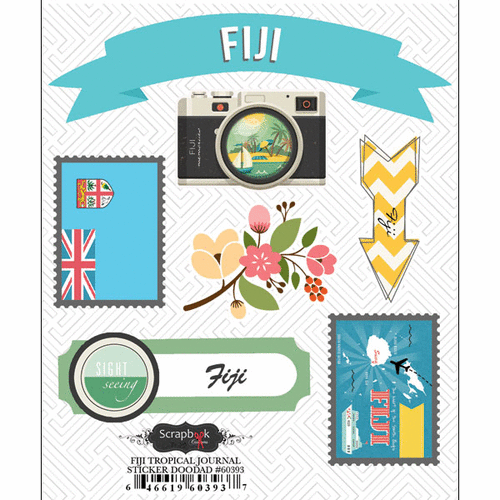Scrapbook Customs - Tropical Excursions Collection - Doo Dads - Self Adhesive Metal Badges - Fiji - Journal