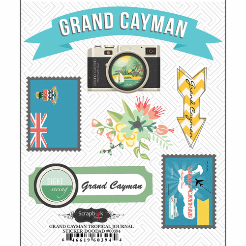 Scrapbook Customs - Tropical Excursions Collection - Doo Dads - Self Adhesive Metal Badges - Grand Cayman - Journal