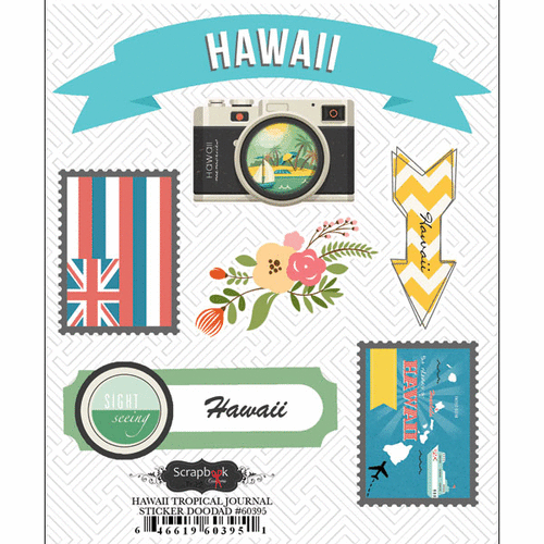 Scrapbook Customs - Tropical Excursions Collection - Doo Dads - Self Adhesive Metal Badges - Hawaii - Journal