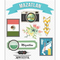 Scrapbook Customs - Tropical Excursions Collection - Doo Dads - Self Adhesive Metal Badges - Mazatlan - Journal