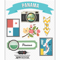 Scrapbook Customs - Tropical Excursions Collection - Doo Dads - Self Adhesive Metal Badges - Panama - Journal