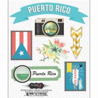 Scrapbook Customs - Tropical Excursions Collection - Doo Dads - Self Adhesive Metal Badges - Puerto Rico - Journal