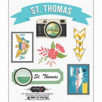 Scrapbook Customs - Tropical Excursions Collection - Doo Dads - Self Adhesive Metal Badges - St Thomas - Journal