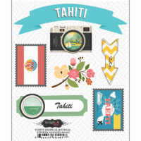 Scrapbook Customs - Tropical Excursions Collection - Doo Dads - Self Adhesive Metal Badges - Tahiti - Journal