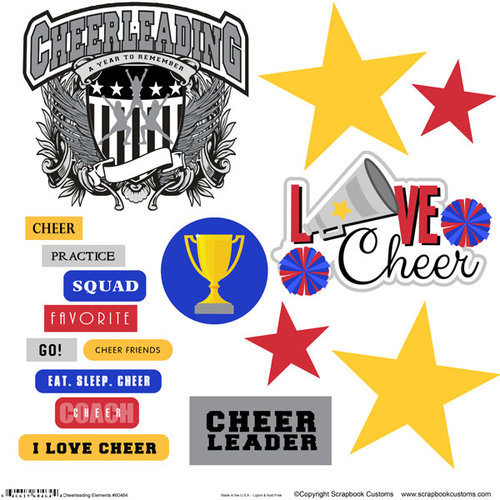 Scrapbook Customs - Sports Collection - 12 x 12 Sticker Cut Outs - Cheerleading Elements