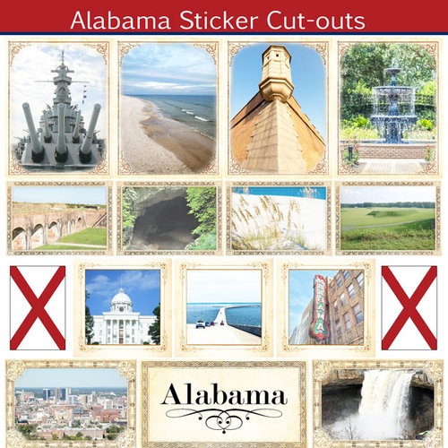 Scrapbook Customs - State Sightseeing Collection - 12 x 12 Sticker Cut Outs - Alabama