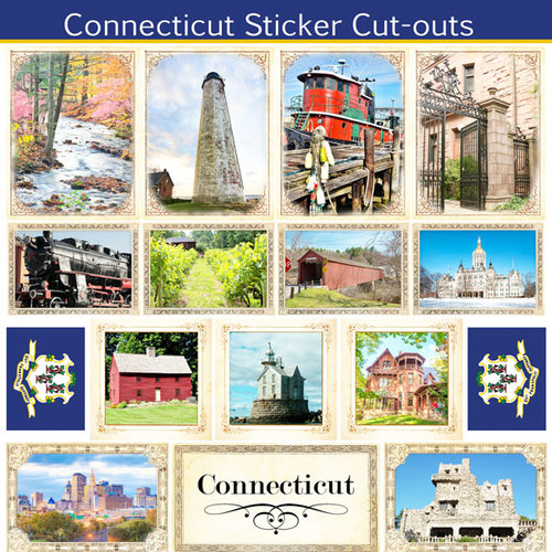 Scrapbook Customs - State Sightseeing Collection - 12 x 12 Sticker Cut Outs - Connecticut