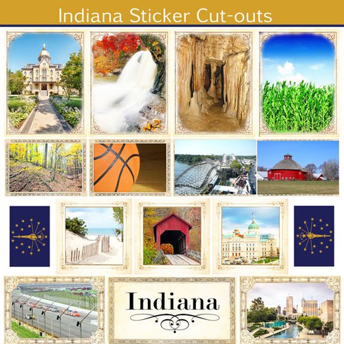 Scrapbook Customs - State Sightseeing Collection - 12 x 12 Sticker Cut Outs - Indiana