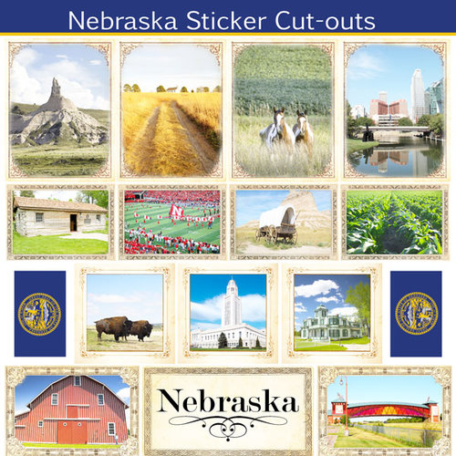 Scrapbook Customs - State Sightseeing Collection - 12 x 12 Sticker Cut Outs - Nebraska